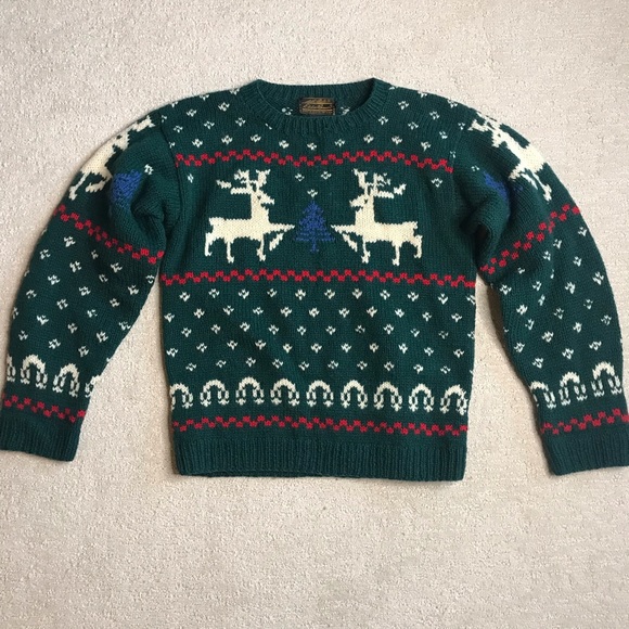 Eddie Bauer Wool Reindeer Sweater Small 